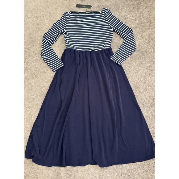 Navy White Stripe Boat Neck Striped Dress Allegra K Medium NWT - Picture 1 of 7